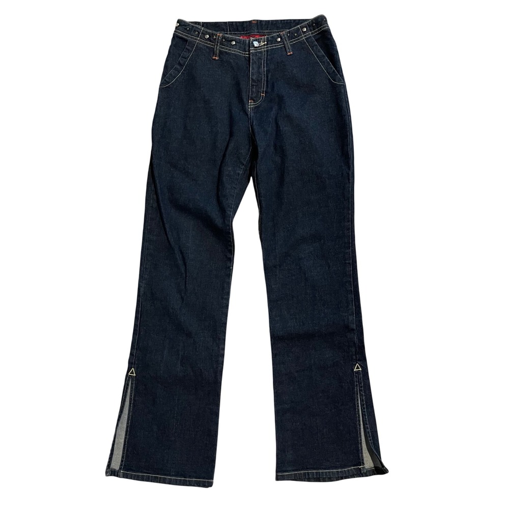 Johnny Blaze Vintage Y2K Studded Dark Wash Flare Jeans Side Slit Women 5/6 26x29